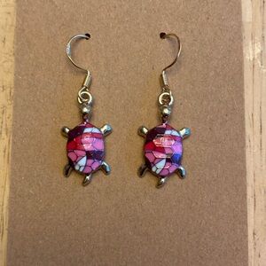 Pink Multicolor Turtle Dangle Earrings